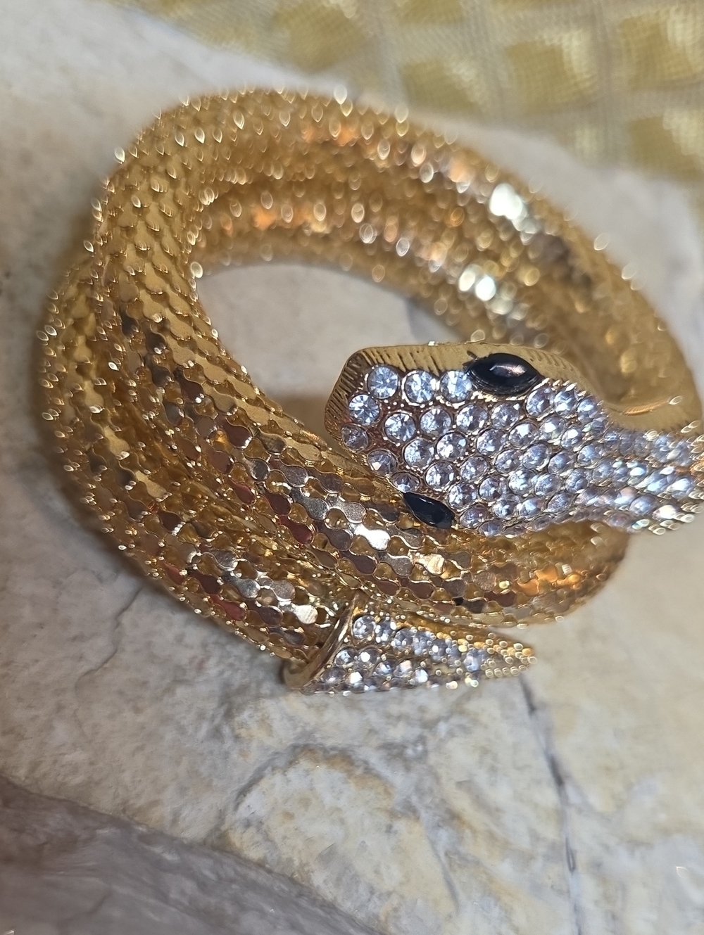Slinky Snake Bracelet Gold Tone Blingy Rhinedtines